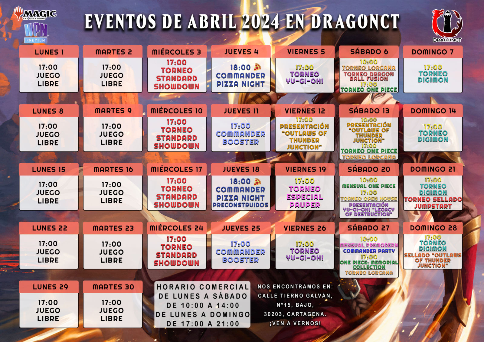 CALENDARIO DE EVENTOS ABRIL 2024 EN DRAGONCT