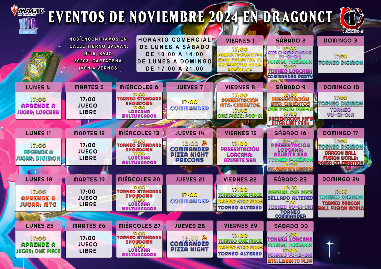 CALENDARIO DE EVENTOS NOVIEMBRE 2024 DRAGONCT